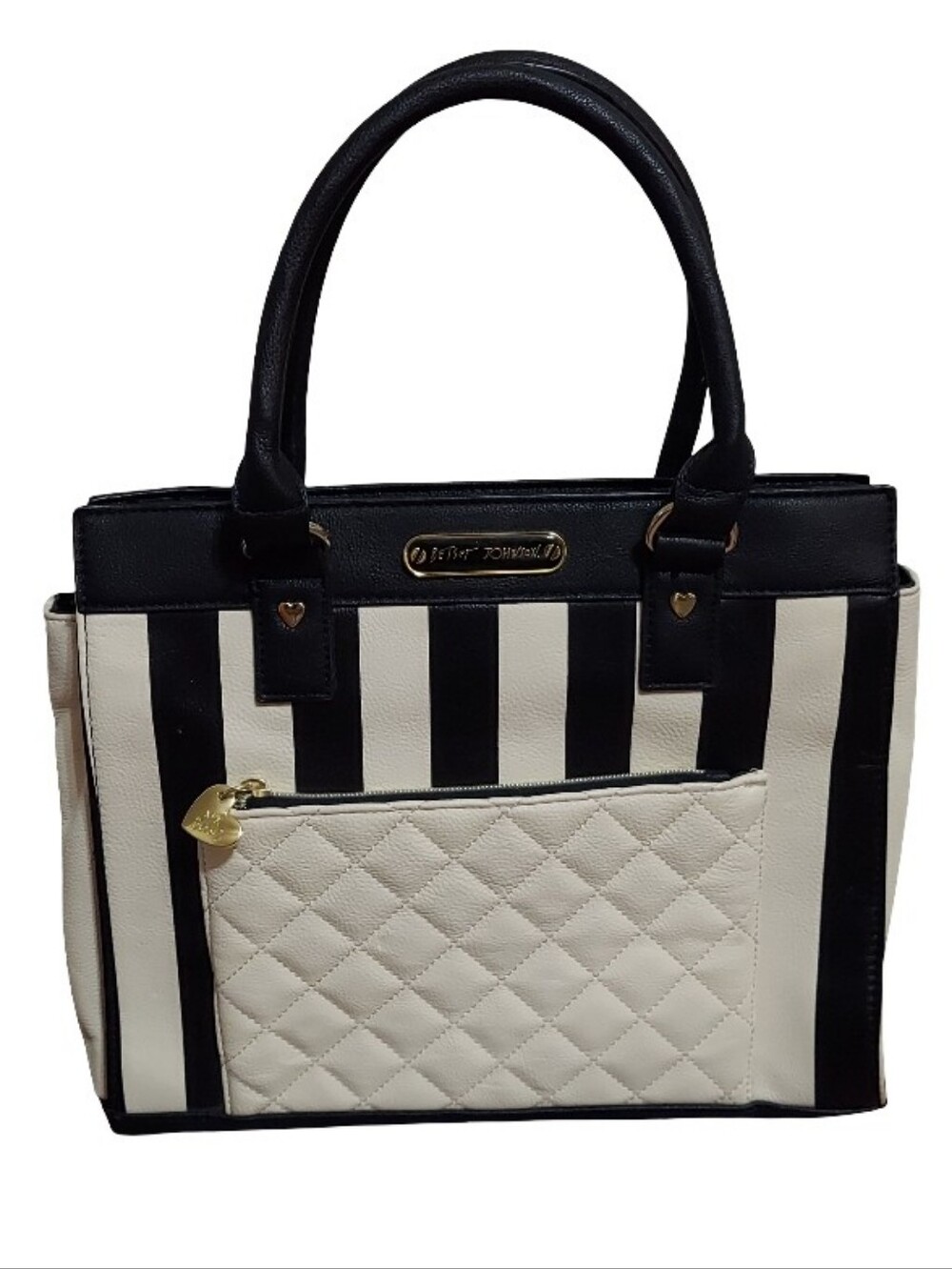 Betsey Johnson Striped Quilted Structured Tote Bag/Purse
